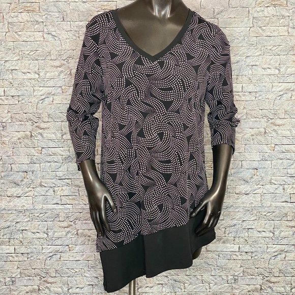 Susan Graver Tunic Style Top Asymmetrical Hem Womens Size Medium V Neckline - Picture 1 of 5